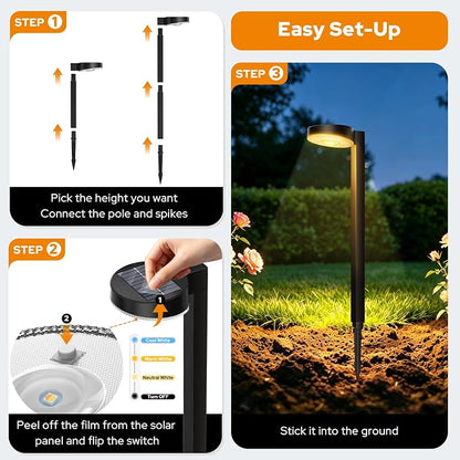 APONUO 12 Pack Solar Pathway Lights Outdoor, 3 Color Temperatures Selectable CCT, Focused Ground Spot Lens, Brighter Up to 12 Hrs IP65 Waterproof Path Lights for Walkway Driveway Yard Garden(Black)