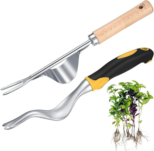wugongshan 2 Pcs Hand Weeder Puller Tool, Manual Weed Puller Tool Kit, Garden Manual Weeder Removal Tools with V-Shaped Forks, for Garden Yard Lawn Farm Weed Roots Digging Removal Hand Tool