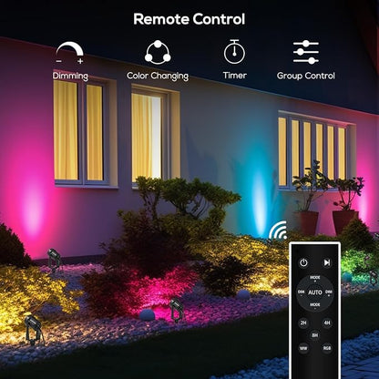 SUNTHIN Outdoor Landscape Lighting with Remote, RGBW Color Changing Spot Uplights, 8 Pack