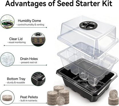 Halatool 8 Pack Seed Starter Tray with 100 PCS Peat Pellets, 96 Cells Black Seeding Starter Trays for Organic Seed Starter Soil Pods for Planting Vegetables Plants Flowers - Starting Seeds Kit