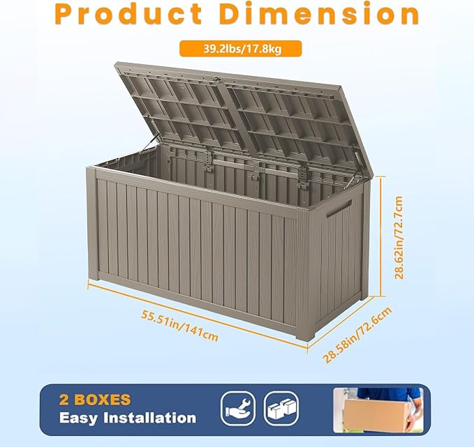 Outdoor Storage Box, 200 Gallon Waterproof Deck Box, Premium Hydraulic Cushion Storage Chest, High-Load Lockable Two-Seater Patio Storage Bench, Large Country Estate, Grey