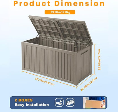 Outdoor Storage Box, 200 Gallon Waterproof Deck Box, Premium Hydraulic Cushion Storage Chest, High-Load Lockable Two-Seater Patio Storage Bench, Large Country Estate, Grey