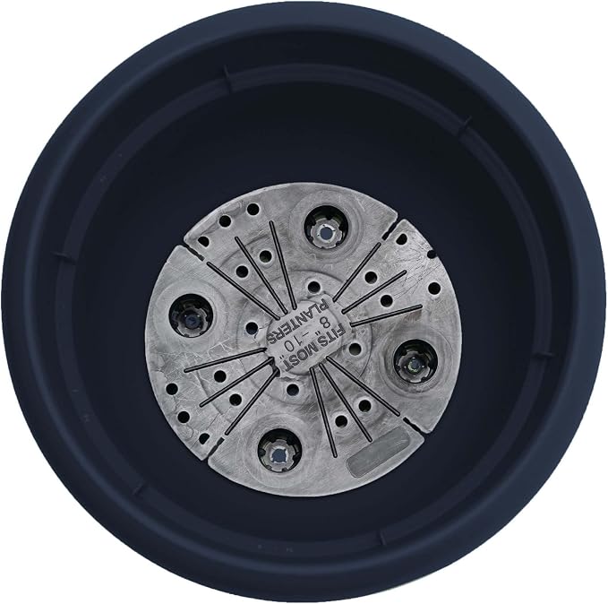 Bloem Ariana 12" Plastic Self-Watering Planter, Navy | Self-watering disk at the bottom of the pot that acts as a water wick and reservoir for optimal plant health.