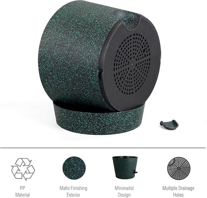 Meowell 12 inch Large Self Watering Pots for Indoor Outdoor Plants, Flower Plant Pots with Mesh Drainage Holes for Garden, Plastic Planters with Reservoir for Home Plants, Black with Green Speckles