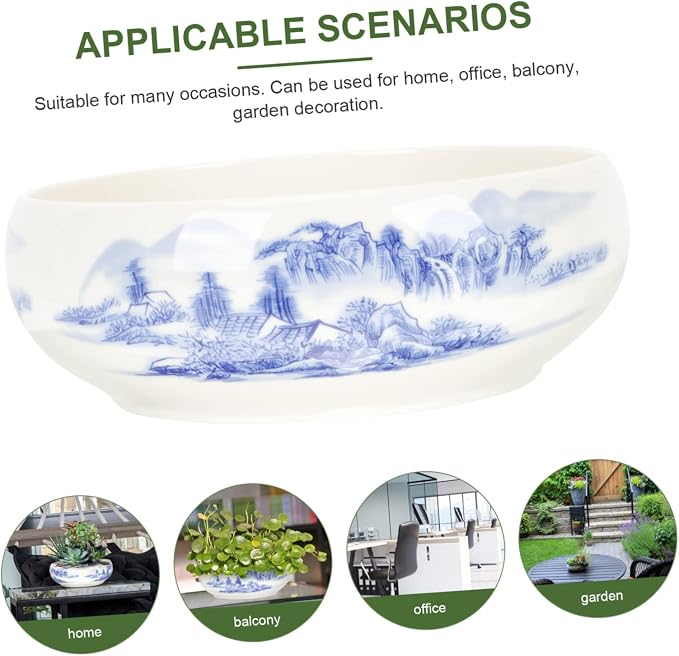 Milisten 7.87 Inch Hydroponic Plant Pot Ceramic Planter Vase Chinese-Style Lotus Daffodil Flowerpot for Home Office Garden Decoration