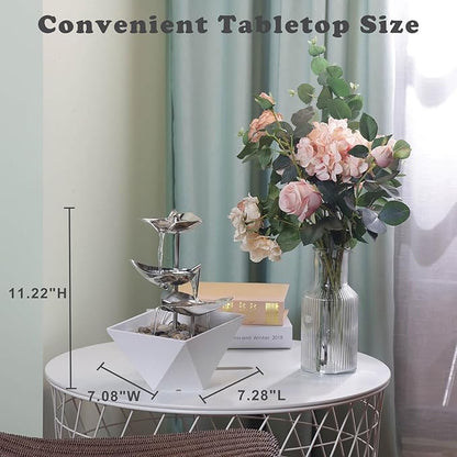 Trilogy Tabletop Fountain with 3-Tier Stainless Steel Waterfall | Handcrafted Design, Adjustable Water Flow & Smart Pump for Modern Home Decor