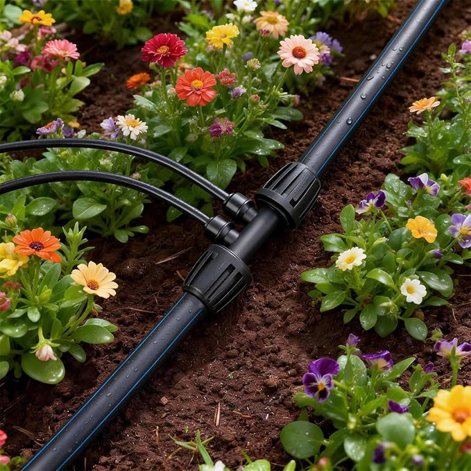 RedChili 8 Pcs Quick Connect 1/2" to 1/4" Drip Irrigation Fittings, Dripline 1/2 Inch (1/2" ID x0.6-0.65" OD) To 1/4 Inch Reducing Tee Adapter Drip Tubing 1/2" to 1/4" Irrigation 4 Way Connectors