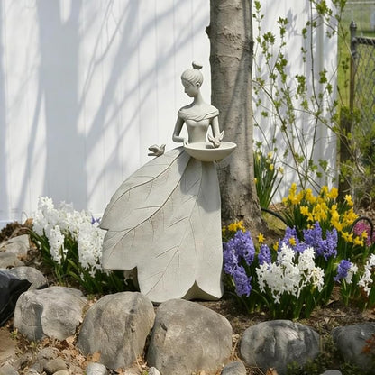 Fairy Garden Statue Bird Feeder - 23-inch Large Sculpture for Outdoors Statues Bird-Bath Yard Decorations Fairy Garden Statue Grey White DiliComing