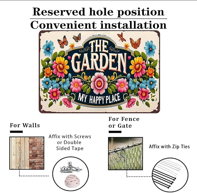 Smilelife Plants Gifts The Garden My Happy Place Vintage Tin Sign for Garden Patio Porch Yard She Shed Decor 8x12 Inch (3902)