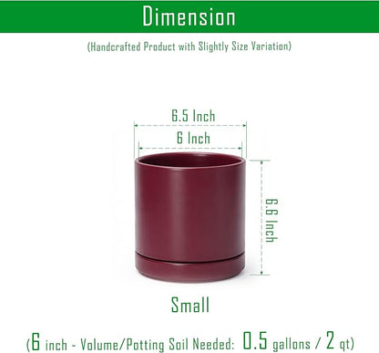 D'vine Dev 6.5 Inch Ceramic Planter Pot, Cordovan, 94-O-C-4 | Modern Cylinder Design, Drainage Hole & Saucer Included, Stable Structure, Elegant Home Accent