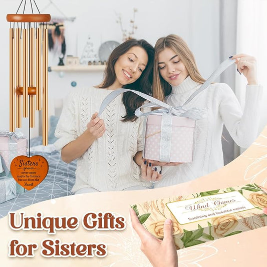 Sister Birthday Gifts Wind Chime 25.6", Sisters Forever Gift for Women | Sister in Law Gifts for Birthday, Christmas, Mothers Day, Wedding, Graduation, Ready-to-Gift Box Packaging, Garden Decor