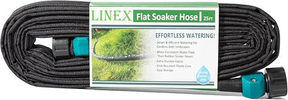 LINEX Garden Flat Soaker Hose 1/2" x 25 ft for Garden Beds Drip Sprinkler Hoses Heavy Duty Save Water 80%