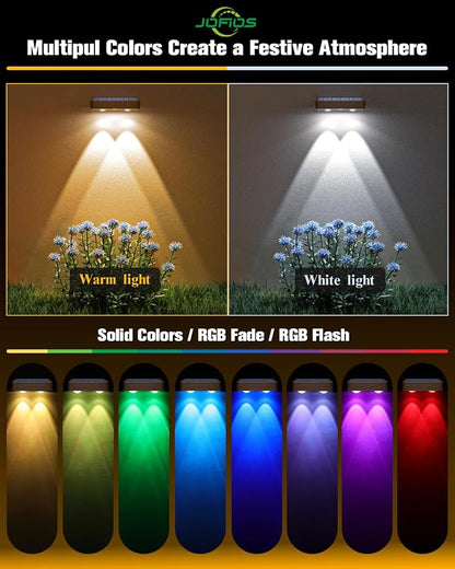JOFIOS Solar Fence Lights 8 Pack Brown, 50 Lumens Outdoor Fence Lights Solar Powered with 12 Modes RGB Color Glow, LED Deck Lighting Outdoor Waterproof IP65, Backyard, Deck, Porch, Railing, Pool, Wall