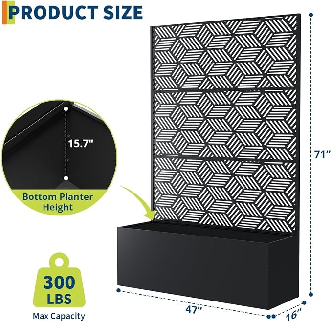 GarveeLife Metal Planter Box with Trellis, 71"x47"x16" Raised Garden Bed for Climbing Plants, Vegetables, Vines, Privacy Planters for Patio with Drainage Holes, 15.7" Deep Planting Bed