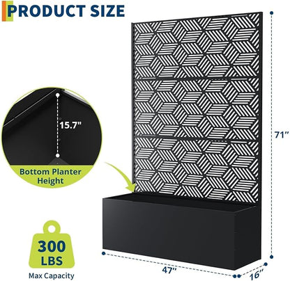 GarveeLife Metal Planter Box with Trellis, 71"x47"x16" Raised Garden Bed for Climbing Plants, Vegetables, Vines, Privacy Planters for Patio with Drainage Holes, 15.7" Deep Planting Bed