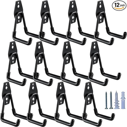 HUPBIPY Heavy Duty Garage Hooks 12 Pack, 2.8 inch Small U Shaped Hanger, Wall Mounted Storage System, Power and Garden Tool Organizer, for Hanging Ladders, Hose, Bulk Items and More