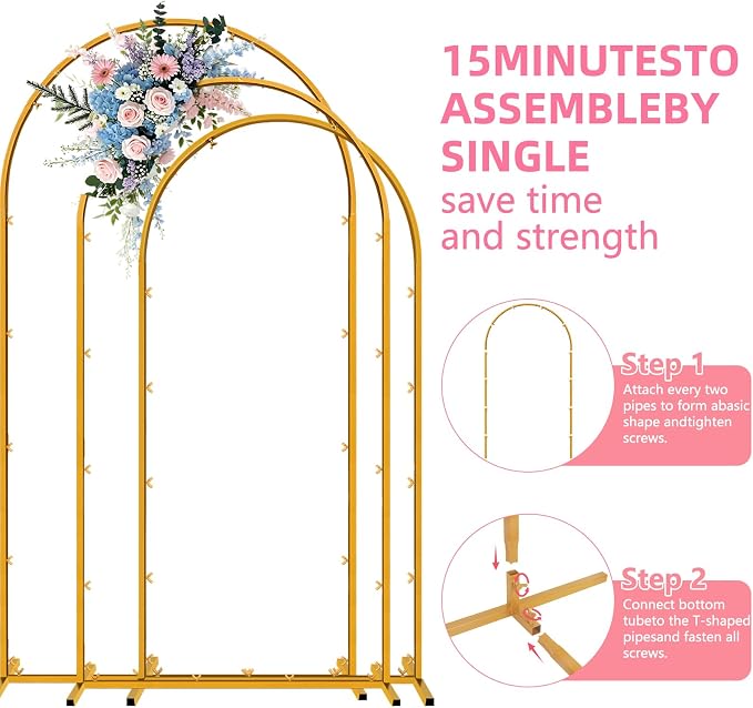 Metal Arch Backdrop Stand Set of 3 Wedding Arch Stand 7.2FT & 6.6FT & 6FT Arched Backdrop Frame for for Wedding Ceremony Baby Shower Birthday Party Graduation Ceremony Decoration