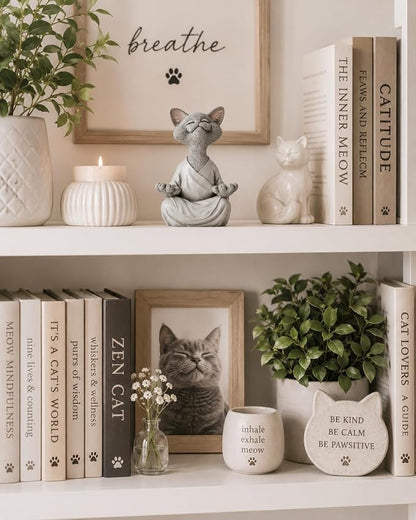 Meditating Happy Cat Statue – Zen Mindfulness Decor for Cat Lovers
