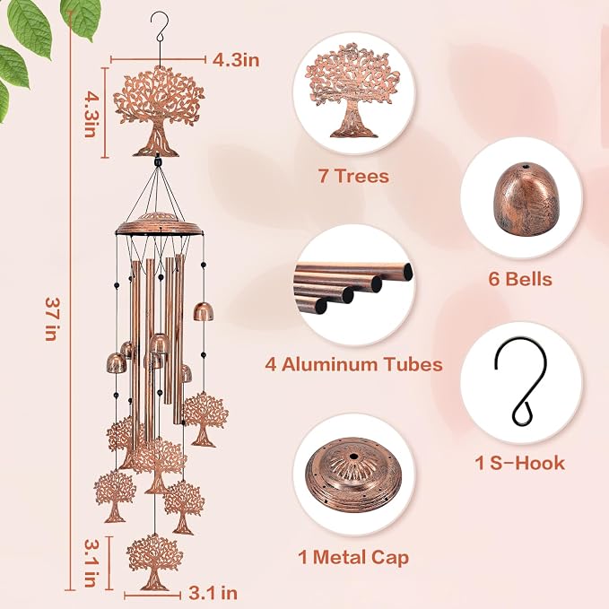 Tree of Life Wind Chimes for Outside,Tree of Life Gifts for Women/Men/Sympathy Gift/Memorial Gifts/Birthday Festival Metal windchimes Outdoors/Indoors,Patio,Garden Decor,Home,Yard