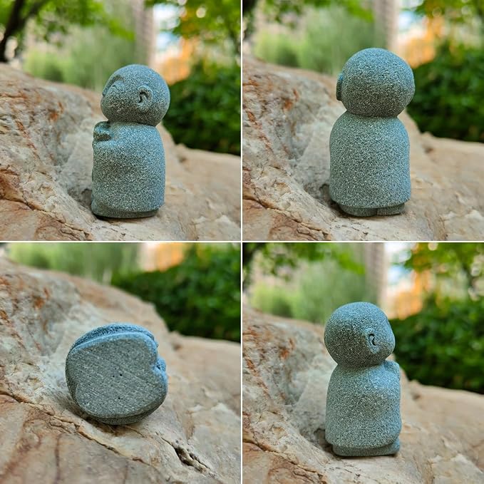 livelyfish Japanese Monk Statue Praying Zen Sandstone Mini Buddha Statues Asian Garden Sculptures for Wealth Good Luck Feng Shui Home Decor, C