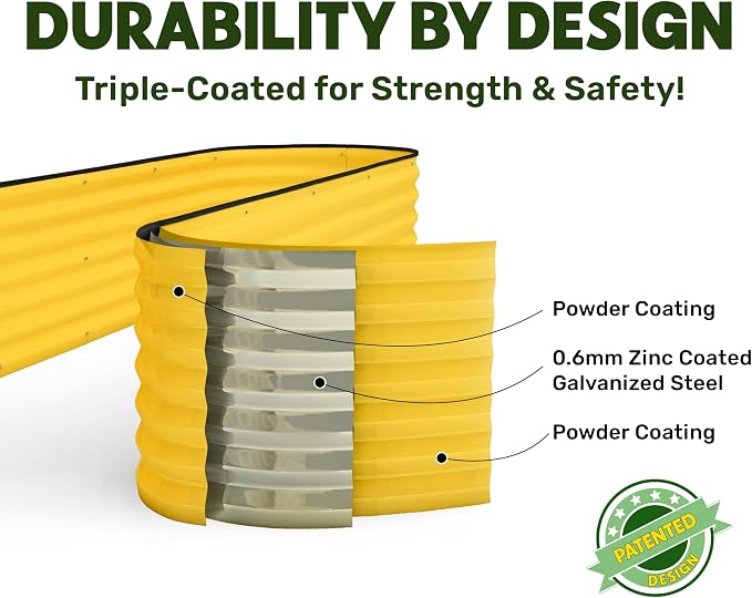 9-in-1 Galvanized Steel Raised Garden Bed // 8×2×1.5 ft Modular Planter for Gardening, Vegetables, Flowers // 18" Tall Metal Raised Garden Beds Outdoor (Yellow) // Patented Design Planter Box