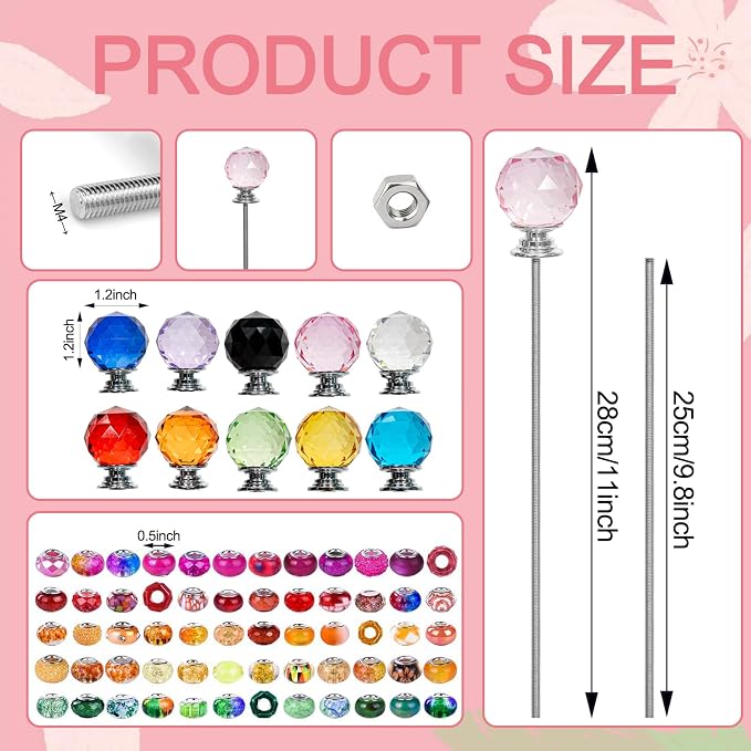230 Pcs DIY Beaded Garden Stakes Kit with Crystal Stoppers | Garden stakes kit with beads colorful crystal stoppers, DIY fairy wands, garden decor, outdoor crafts