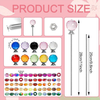 230 Pcs DIY Beaded Garden Stakes Kit with Crystal Stoppers | Garden stakes kit with beads colorful crystal stoppers, DIY fairy wands, garden decor, outdoor crafts