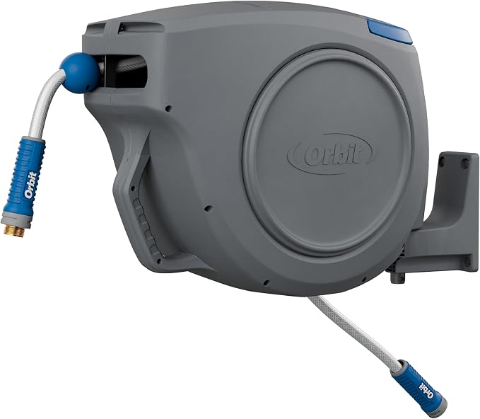 Orbit Auto-Retractable Garden Hose Reel - 100 ft x 5/8 in | Heavy-Duty, 180° Swivel Mount, 500 PSI Burst Strength - 28263