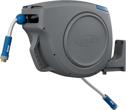 Orbit Auto-Retractable Garden Hose Reel - 100 ft x 5/8 in | Heavy-Duty, 180° Swivel Mount, 500 PSI Burst Strength - 28263