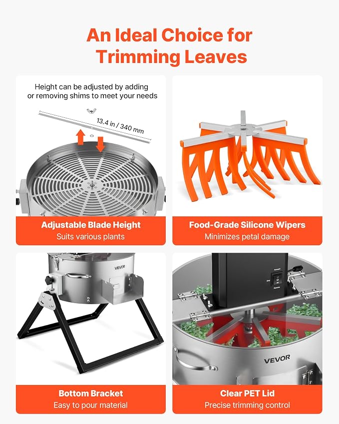 VEVOR Electric Bud Leaf Trimmer, 2-in-1 Manual & Electric, 16 in Bud Trimmer with Sharp Stainless Steel Blades, Bracket Type Wet Dry Hydroponic Cutting Machine with Dry Grate, for Plant Buds Flowers