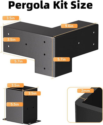 Pergola Kit, 3-Way Pergola Brackets for 4"x 4" (Actual 3.5" X 3.5") | Heavy Duty, DIY Post Base Kit, Easy Installation, For Gazebos, Patio Pergolas, Log Cabin
