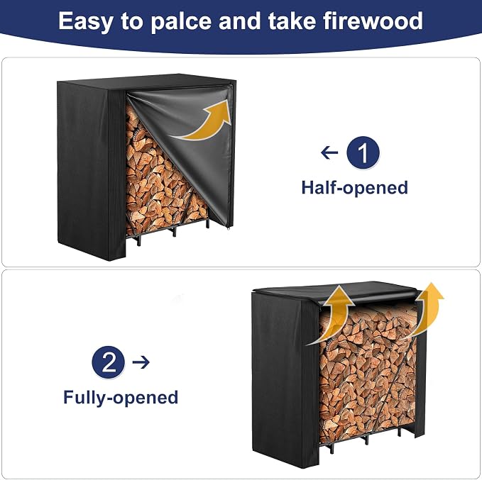Honest 4ft Firewood Rack Cover, Heavy Duty Waterproof 600d Oxford Outdoor Firewood Storage Cover with Zipper and Openable Front Flap, Cover Only