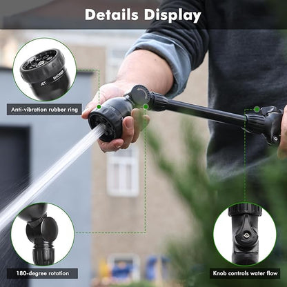 RESTMO Heavy Duty Metal Hose Wand, Watering Wand for Garden Hose | 180° Swivel Ratcheting Head, 16'' Hose Sprayer, 7 Spray Patterns, Flow Control, Ideal for Hanging Baskets & Shrubs