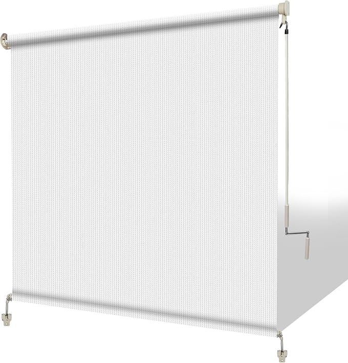 Shade&Beyond Outdoor Roller Shades with Splicing Design, 8' W x 8' H Cordless Patio Roll Up Blinds, Exterior Shade Cloth Roll for Porch, Gazebo, Pergola, Balcony, White