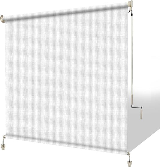 Shade&Beyond Outdoor Roller Shades with Splicing Design, 8' W x 8' H Cordless Patio Roll Up Blinds, Exterior Shade Cloth Roll for Porch, Gazebo, Pergola, Balcony, White
