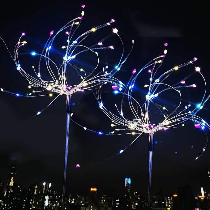 JJGoo Solar Firework Lights, 2 Pack 180 LEDs 2 Lighting Modes Solar Lights Outdoor Waterproof for Garden Patio Walkway Pathway Party Wedding Christmas Decorative - Colorful
