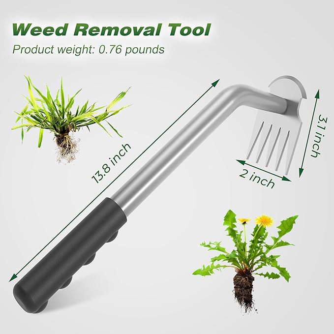 Walensee Weed Puller Tool - Durable Weeding Tool for Dandelions & Crabgrass | Manganese Steel 5-Tine Head, Ergonomic Rubber Grip, Efficient Uprooting, Ideal for Vegetable Gardens & Backyards