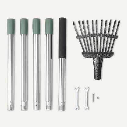 Amazon Basics Garden Rake, Leaf rake with 38.58" - 80.51" Adjustable Steel Handle, Gardening tools for Yard Work, Olive/Black/Silver