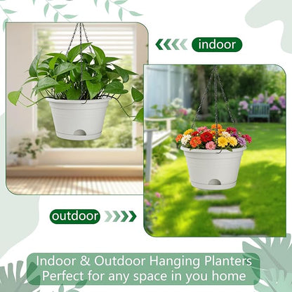 Nooulap 4 Pack Hanging Planters Outdoor, 10 Inch Hanging Plant Pot, Grey | Hanging Baskets for Plants, Outdoor Indoor Use, Place & Hanging Flowers Pots, with 40cm Chains, Home Garden Porch Decor