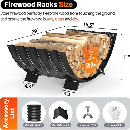 Metal Firewood Rack Outdoor By Fire Pit/Steel Logs Storage Indoor Beside Fireplace-with Metal Legs,Rustproof,Durable & Stylish Firewood Holder (Sector, 32 Inches Diameter)