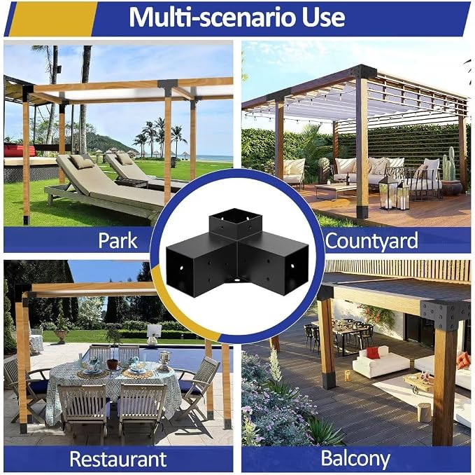 JEXALINE Pergola Kit for 4"x4" Lumber, Heavy Duty Pergola Brackets with 3-Way & 4-Way Corner Brackets, DIY Gazebo Kit for Outdoor Patio Backyard Garden, Fits Actual 3.6" x 3.6" Wood