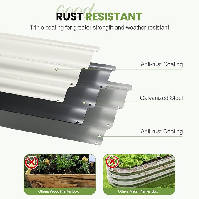 G GOOD GAIN Raised Garden Bed Kit - 5-in-1 Adjustable Galvanized Metal Planter Box with Protective Tape & Gloves & Tools | 8x3x1.4ft Outdoor Raised Bed for Gardening Vegetables, Flowers, Herbs, Green
