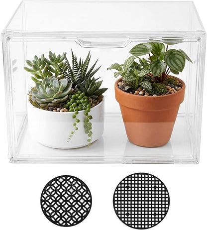 Mini Greenhouse for Indoor, Stackable Acrylic Plant Nursery with Magnetic Easy-Access Door, Tabletop Small Green House for Seedling Germination, Succulents & Cactus, 14.1x8.6x10.6 Inch