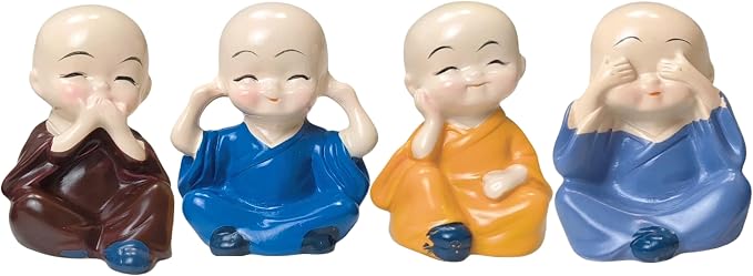 4Pcs Laughing Buddha Statue, 1.7" Buddha Statue for Wealth, Good Luck & Feng Shui, Home, Office Desk, Shelves and Zen Garden Indoor & Outdoor Decor.