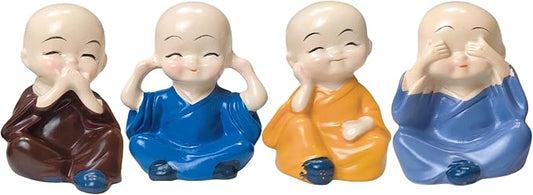 4Pcs Laughing Buddha Statue, 1.7" Buddha Statue for Wealth, Good Luck & Feng Shui, Home, Office Desk, Shelves and Zen Garden Indoor & Outdoor Decor.