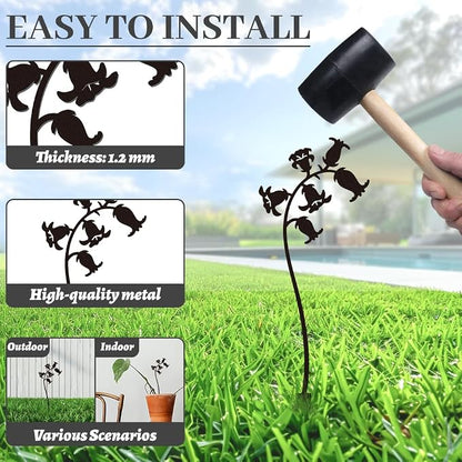WADORN 2Pcs Bellflower Metal Decorative Garden Stakes, Black Bellflowers Silhouette Outdoor Statues Rustic Garden Ornament Gifts Yard Art Decoration Stake for Outdoor Backyard Lawn Walkways Flowerpot