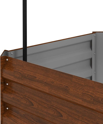 Outsunny Galvanized Raised Garden Bed, 73.5" Outdoor Planter Box with Trellis Tomato Cage and Open Bottom for Climbing Vines, Vegetables, Flowers in Backyard, Garden, Patio, Brown