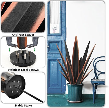 KODIBO Large Tequila Rustic Sculpture, Rustic Metal Agave Plants for Outdoor Patio Yard, Home Decor Hand Painted Metal Agave Garden Yard Statue, Outdoor Lawn Ornaments Yard Stakes (Black -L)
