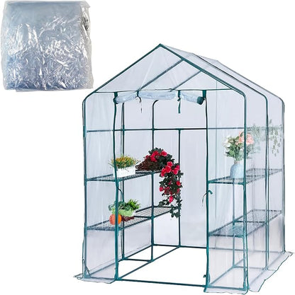 Greenhouse Replacement Cover with Roll-Up Zipper Door, 56×56×76 inch PVC Transparent Greenhouse Cover Protect Outdoor Gardening Plants from Rain Frost，Waterproof and UV Resistant(Frame Not Include)