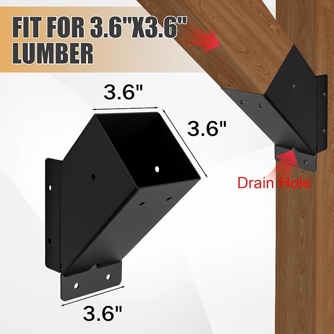 8 Pcs 45° 4”x 4“ Angle Support Brackets(Actual Fit:3.6''x 3.6'') | Angle Support Bracket, Heavy Duty Metal Corner Braces for Pergola, Deck, Railing and Wood Beam Support